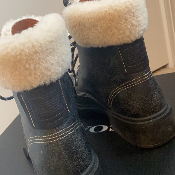 Coach black fuzzy combat boots - Picture 3 of 4